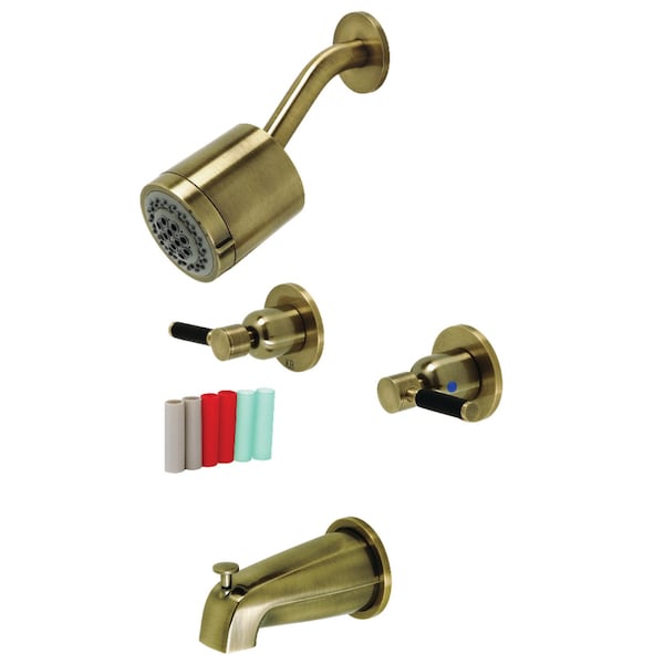 Tub and Shower Faucet, 4, Wall Mount, Antique Brass